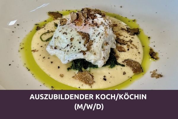 Feines Gericht mit pochiertem Ei, Trüffel und Spinat – Ausbildungsplatz Koch/Köchin (m/w/d) im Prinzhotel Rothenburg